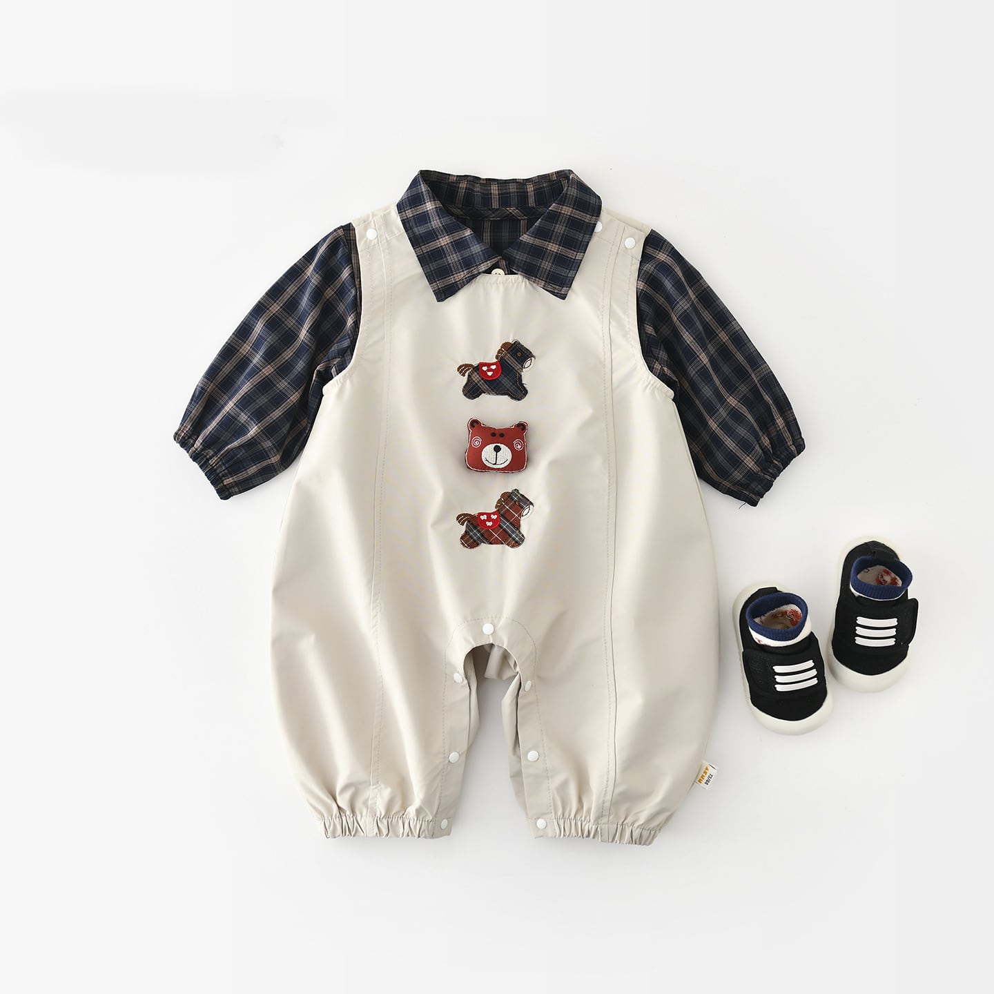 c436df97effb6d61ba77592c3d63c1b5.jpg 【73-120cm】シャツorサロペット 男の子 可愛い 馬刺繡 - 画像 (1)