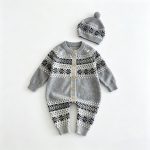 【66-90cm】ロンパース ベビー レトロ柄 ニット - 画像 (4)