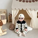 【66-90cm】ロンパース ベビー 暖かい ドッグ ボーダー - 画像 (3)