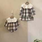【66-90cm】ロンパース ベビー レトロ チェック柄 - 画像 (4)