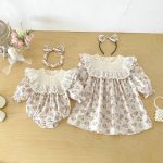 【66-130cm】 ロンパースorワンピース 女の子 姉妹服 プリンセス 総柄 - 画像 (13)