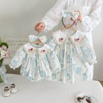 【66-130cm】ロンパースorワンピース ベビー 姉妹服 クマ柄襟 - 画像 (4)