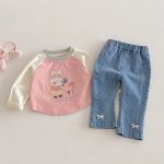 【80-120cm】デニムパンツ 女の子 リボン付き 無地 - 画像 (12)