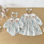 【66-130cm】ロンパースorワンピース ベビー 姉妹服 クマ柄襟 - 画像 (9)