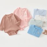 【66-90cm】ロンパース ベビー 馬ロゴ リブ 無地
