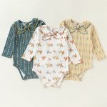 【66-90cm】ロンパース ベビー レトロ 総柄