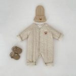 【66-90cm】ロンパース ベビー くま刺繍 中綿 防寒 - 画像 (8)