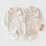 【59-80cm】ロンパース ベビー ストライプ ポケット付き