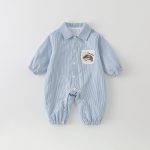 【66-90cm】ロンパース ベビー ストライプ ドッグロゴ - 画像 (5)