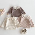 【66-100cm】Ｔシャツ ベビー フリル襟 暖かい リブ - 画像 (2)