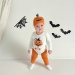 【66-90cm】ロンパース ベビー ハロウィン かぼちゃ柄 可愛い