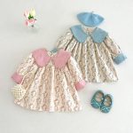 【90-140cm】ワンピース 女の子 フラワー柄 折り襟