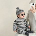 【66-90cm】ロンパース ベビー レトロ柄 ニット - 画像 (6)