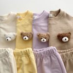 【70-120cm】トップス+パンツ ベビー 熊さん付き 無地 - 画像 (8)