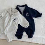 【66-90cm】長袖カバーオール ベビー 英字 シンプル