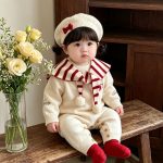 【66-90cm】オールインワン ベビー 暖かい ハート セーラー - 画像 (3)