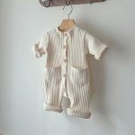 【66-90cm】ロンパース ベビー ポケット付き リブ 無地 - 画像 (8)