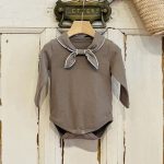 【66-90cm】長袖ロンパース ベビー リボン付き シンプル - 画像 (4)