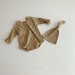 【80-90cm】ロンパース&帽子 ベビー ワッフル ボーダー - 画像 (5)
