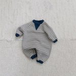 【66-90cm】ロンパース ベビー 暖かい ボーダー - 画像 (4)