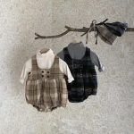 【66-90cm】ロンパースor帽子 ベビー 厚手 チェック - 画像 (5)
