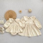 【66-130cm】ロンパースorワンピース ベビー 姉妹服 コーデュロイ フラワー - 画像 (14)