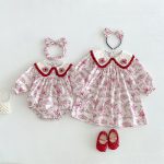 【66-130cm】ロンパースorワンピース ベビー 姉妹服 ローズ柄 - 画像 (3)
