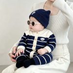 【66-90cm】ロンパース ベビー 暖かい ドッグ ボーダー - 画像 (6)