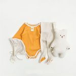 【66-90cm】ロンパース+レギンスor帽子 ベビー 無地 カジュアル - 画像 (7)